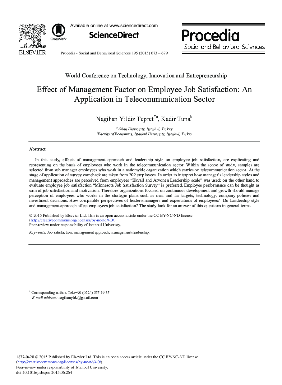 Effect of Management Factor on Employee Job Satisfaction: An Application in Telecommunication Sector 