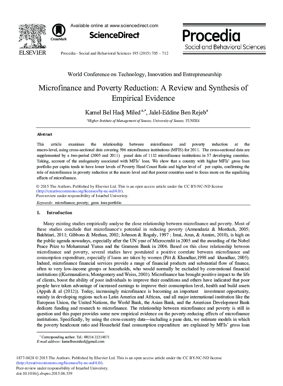 Microfinance and Poverty Reduction: A Review and Synthesis of Empirical Evidence 