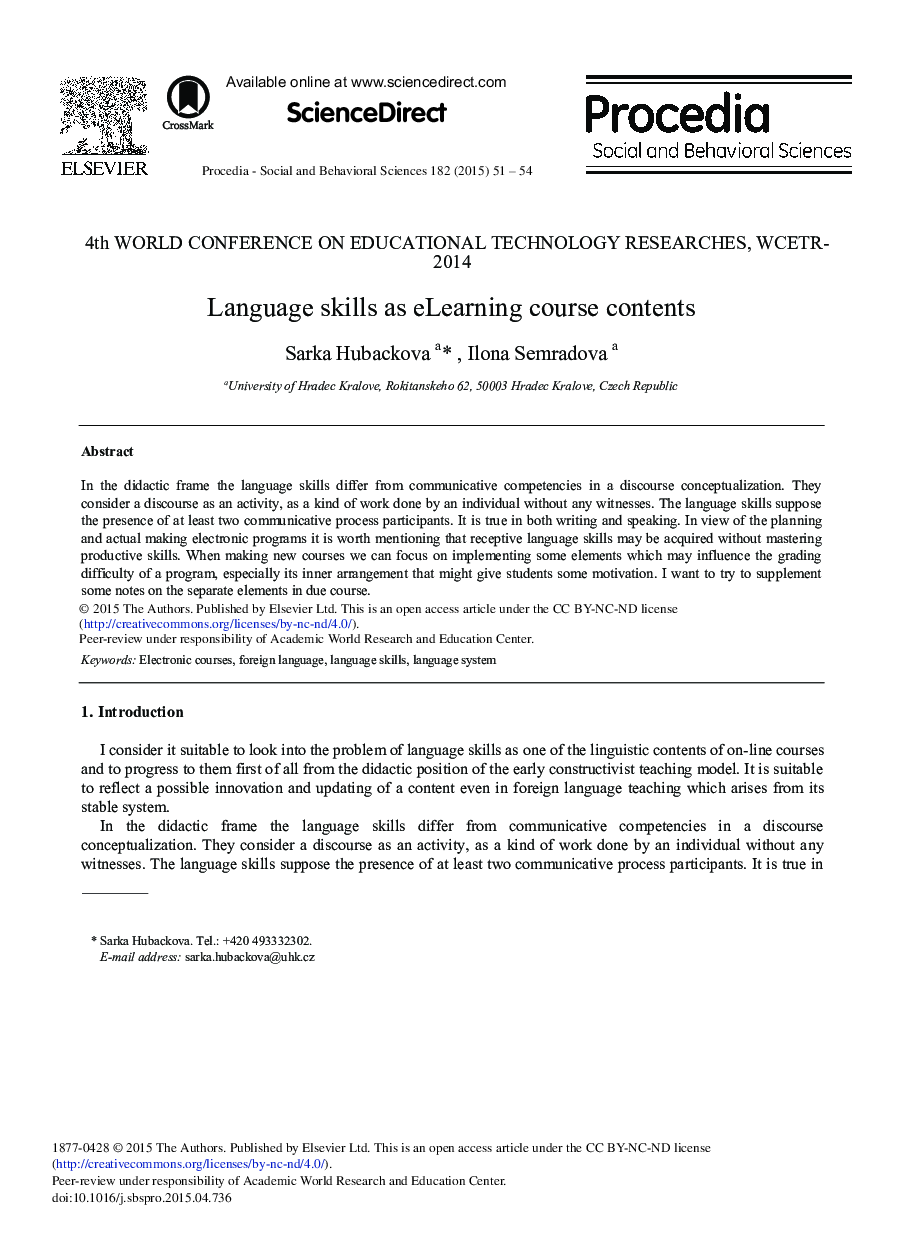 Language Skills as eLearning Course Contents 