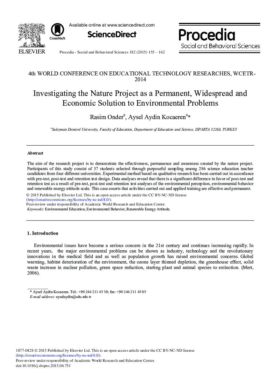 Investigating the Nature Project as a Permanent, Widespread and Economic Solution to Environmental Problems 