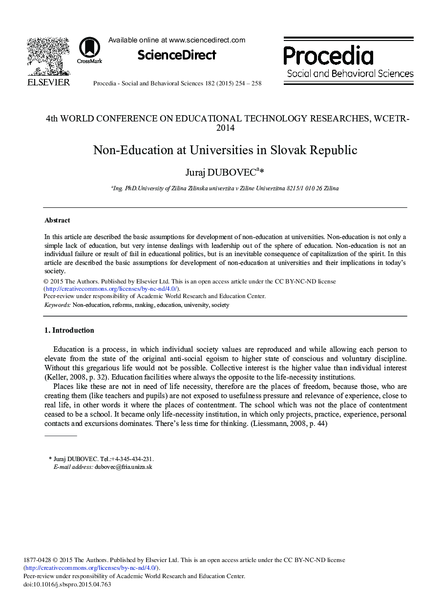 Non-Education at Universities in Slovak Republic 