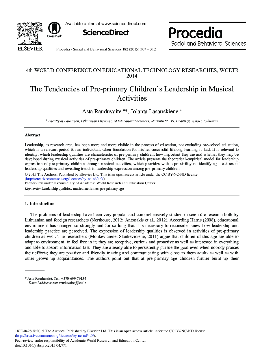 The Tendencies of Pre-primary Children's Leadership in Musical Activities 