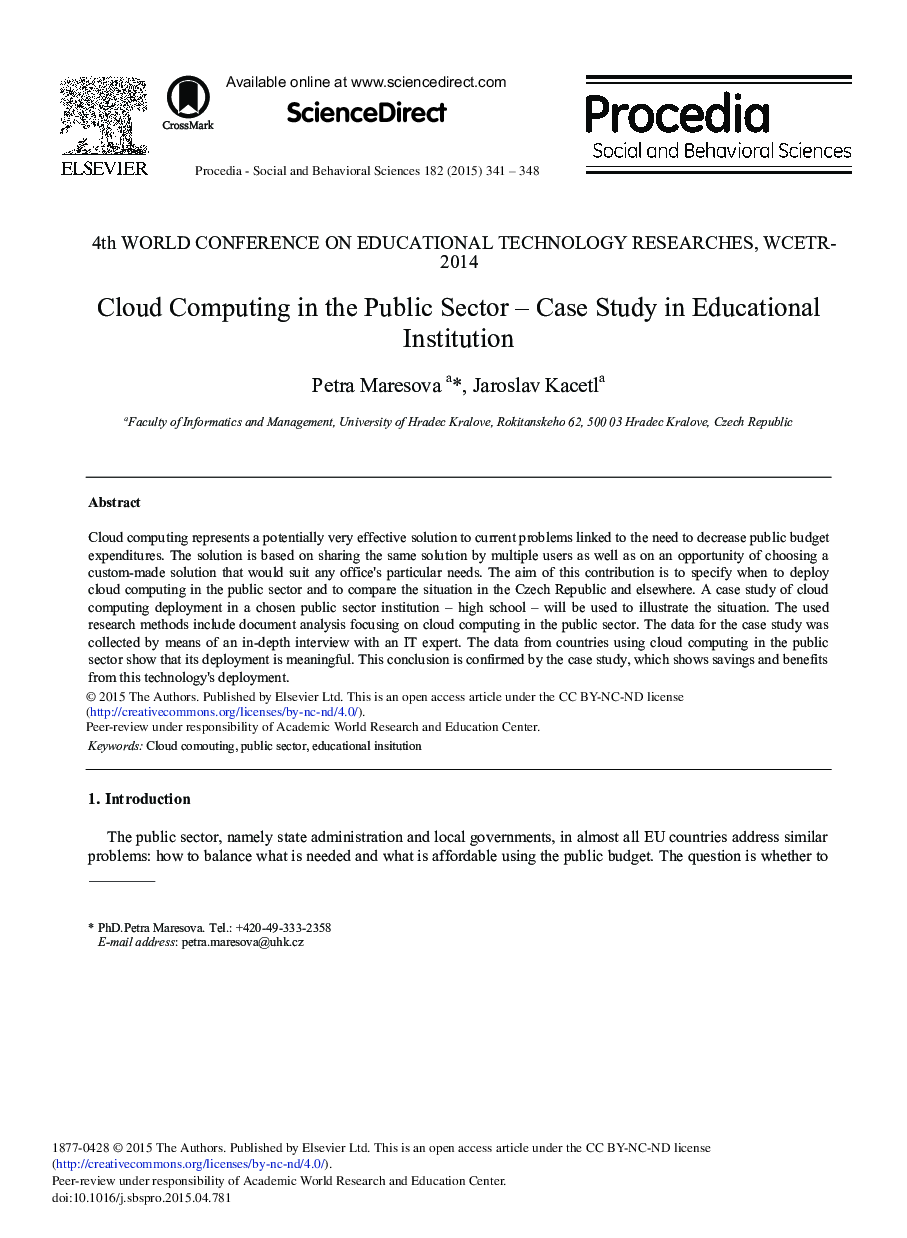 Cloud Computing in the Public Sector – Case Study in Educational Institution 