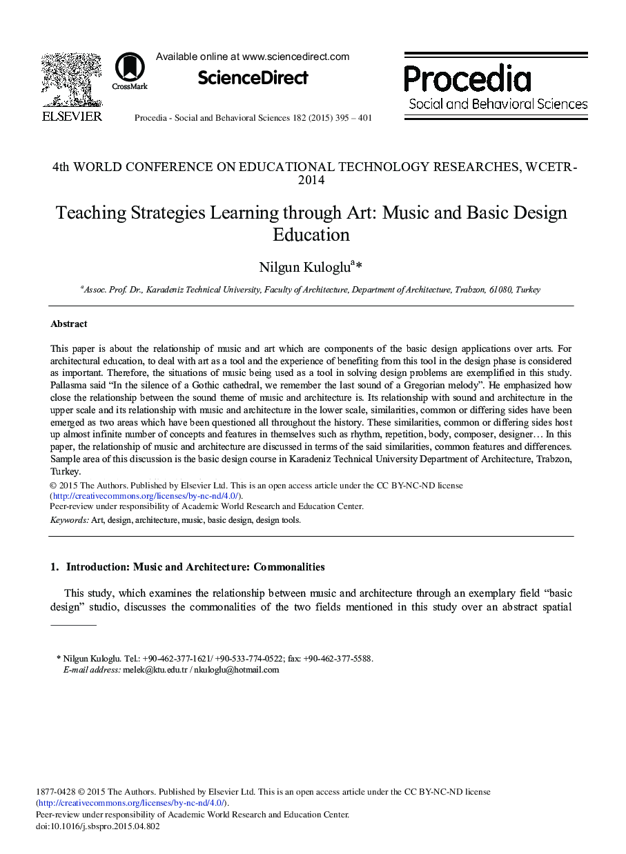 Teaching Strategies Learning Through Art: Music and Basic Design Education 