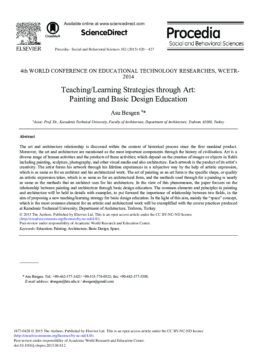 Teaching/Learning Strategies Through Art: Painting and Basic Design Education 