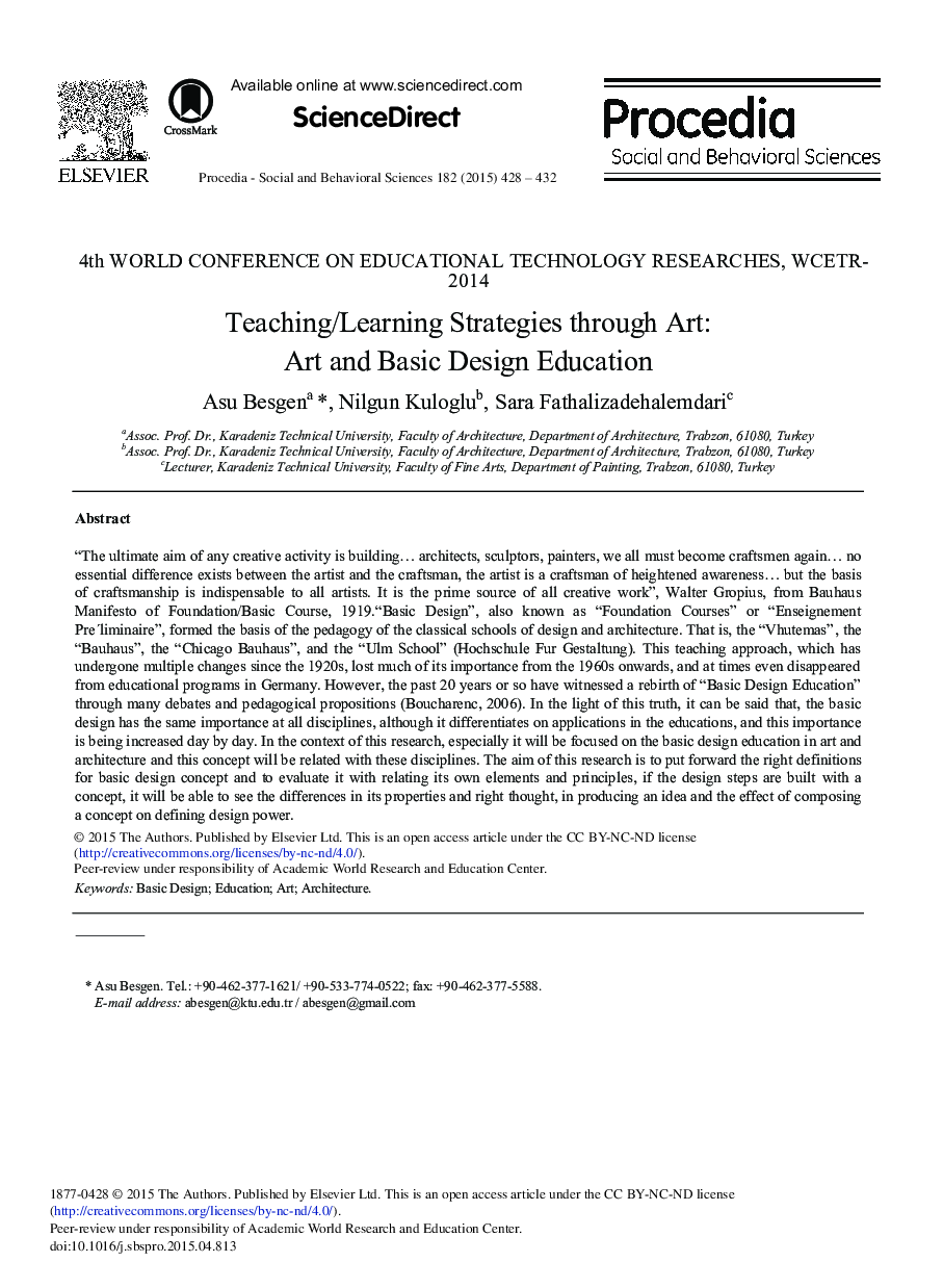 Teaching/Learning Strategies Through Art: Art and Basic Design Education 