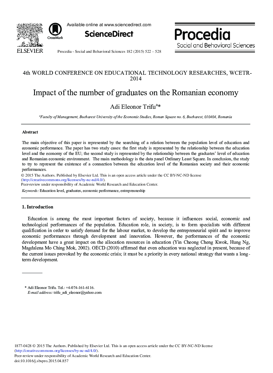 Impact of the Number of Graduates on the Romanian Economy 