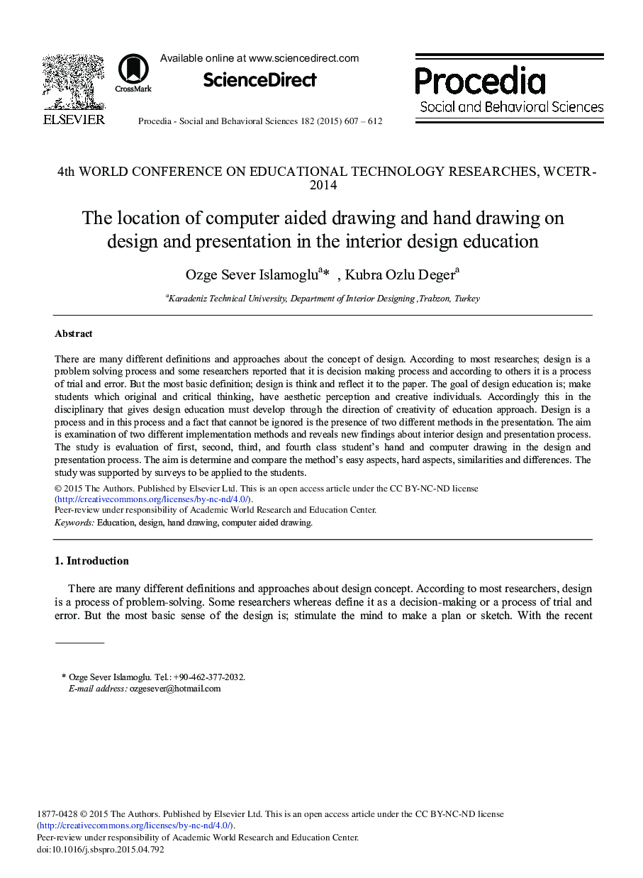 The Location of Computer Aided Drawing and Hand Drawing on Design and Presentation in the Interior Design Education 