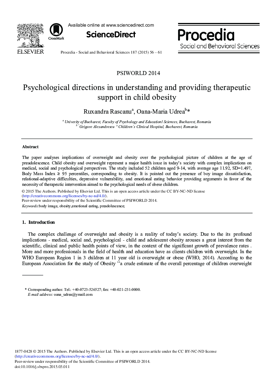 Psychological Directions in Understanding and Providing Therapeutic Support in Child Obesity 