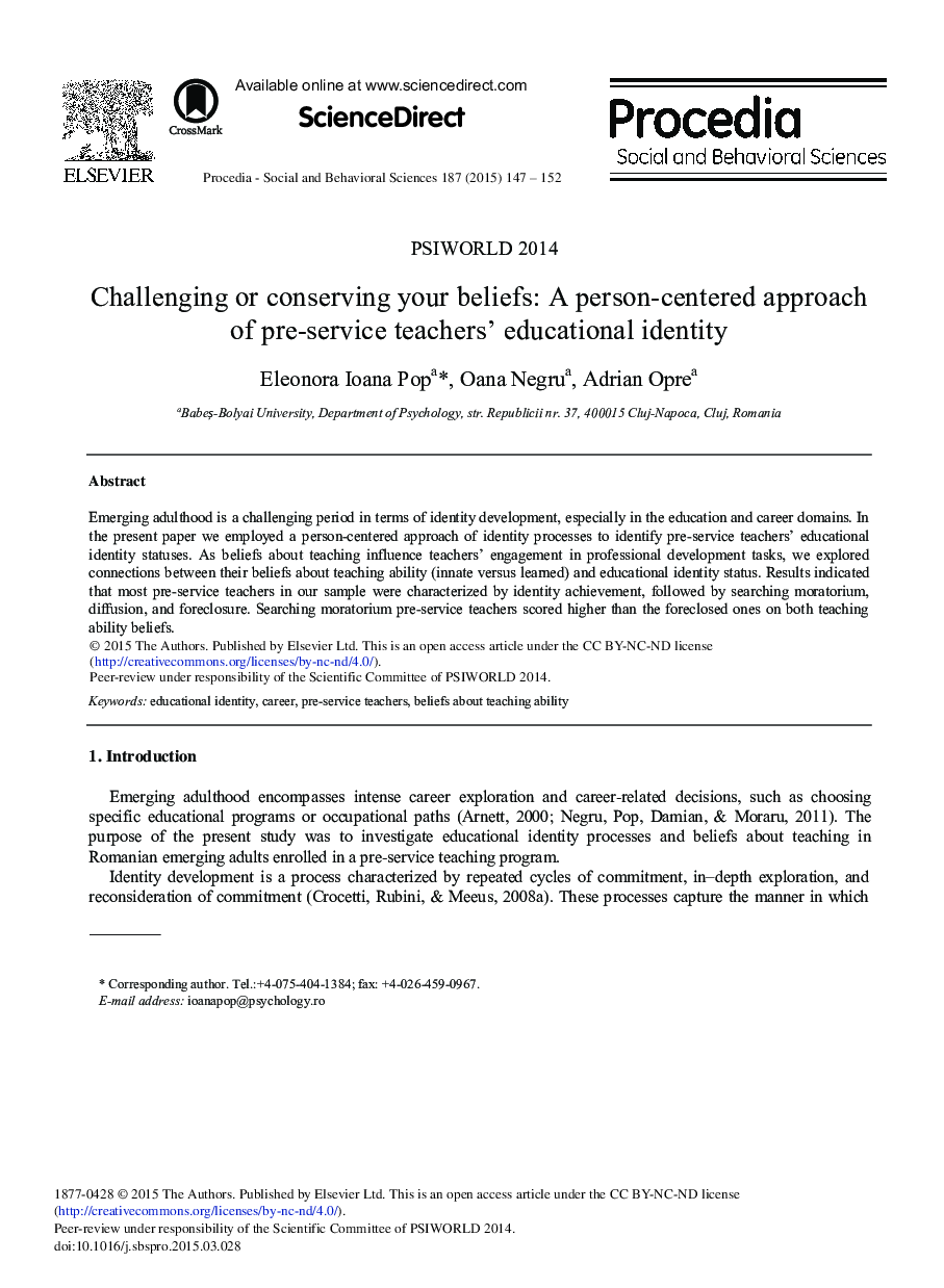 Challenging or Conserving your Beliefs: A Person-centered Approach of Pre-service Teachers’ Educational Identity 