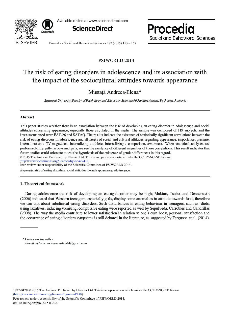 The Risk of Eating Disorders in Adolescence and its Association with the Impact of the Sociocultural Attitudes Towards Appearance 