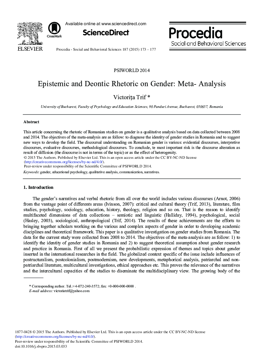 Epistemic and Deontic Rhetoric on Gender: Meta- Analysis 