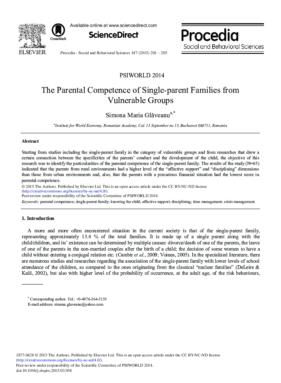 The Parental Competence of Single-parent Families from Vulnerable Groups 