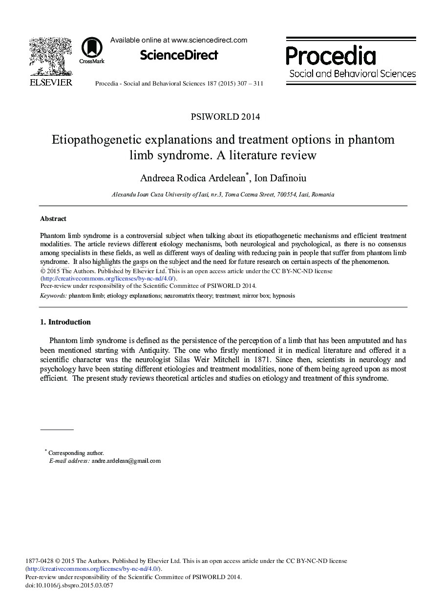 Etiopathogenetic Explanations and Treatment Options in Phantom Limb Syndrome. A Literature Review 