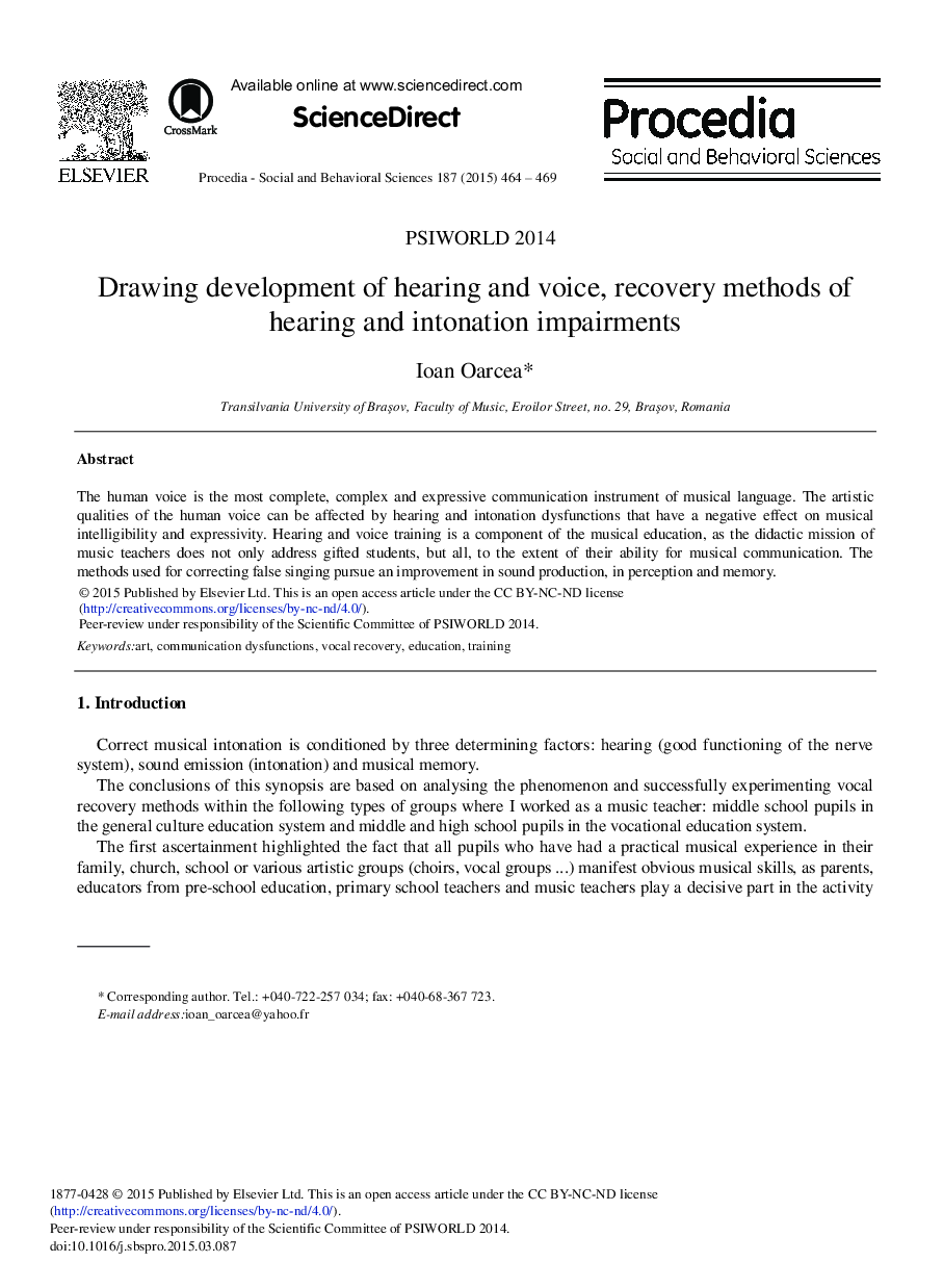 Drawing Development of Hearing and Voice, Recovery Methods of Hearing and Intonation Impairments 