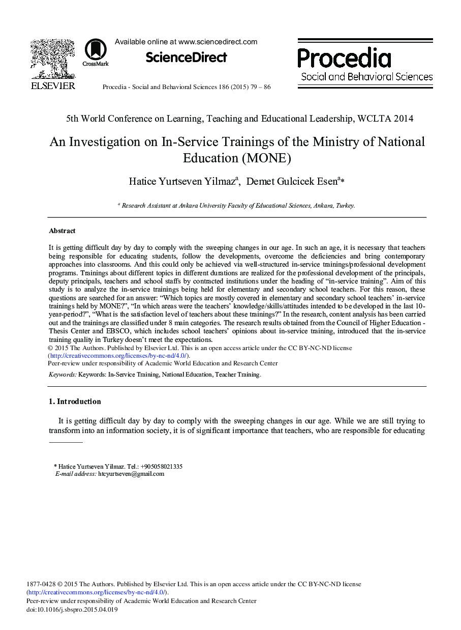 An Investigation on In-Service Trainings of the Ministry of National Education (MONE) 