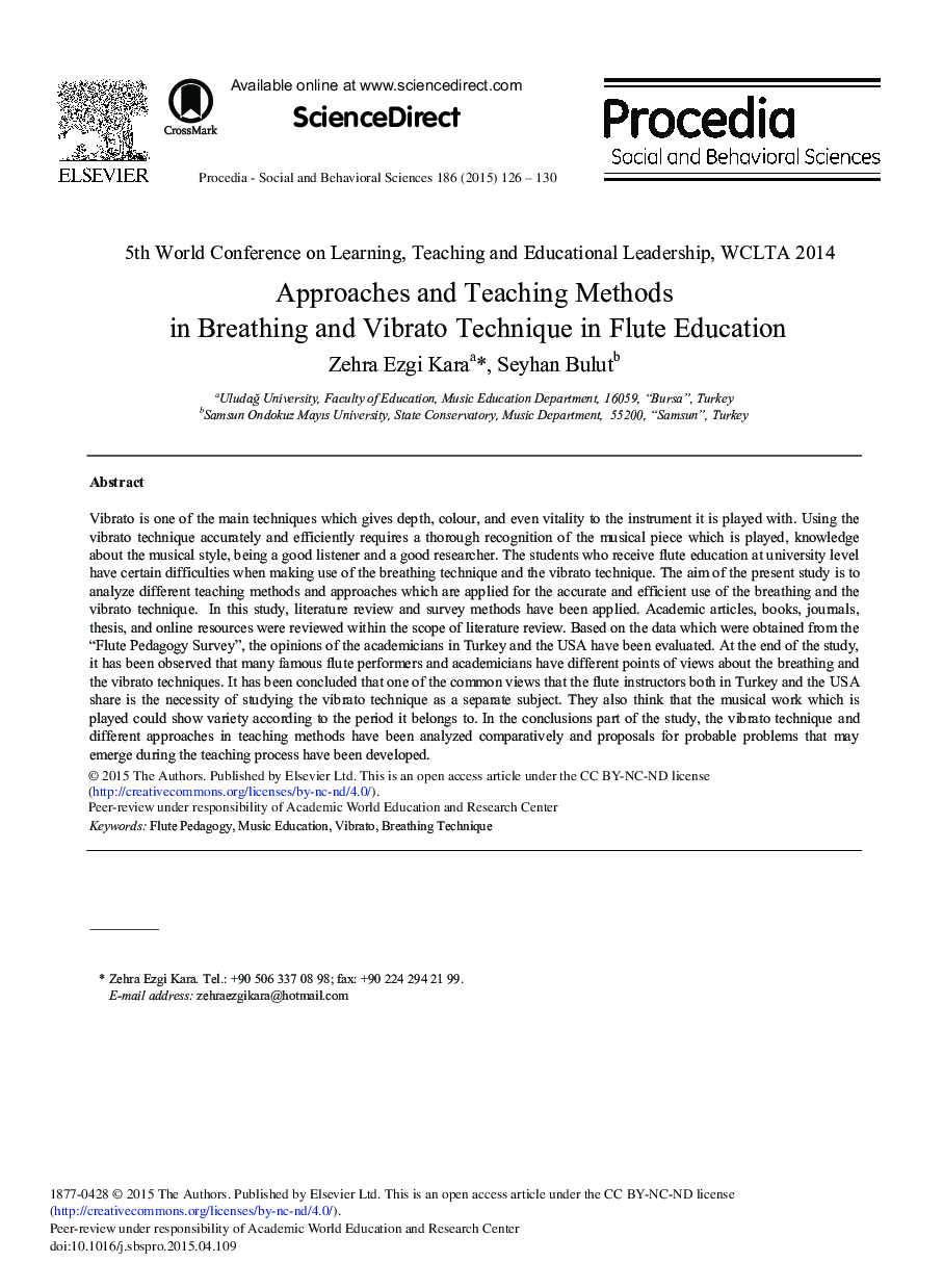 Approaches and Teaching Methods in Breathing and Vibrato Technique in Flute Education 