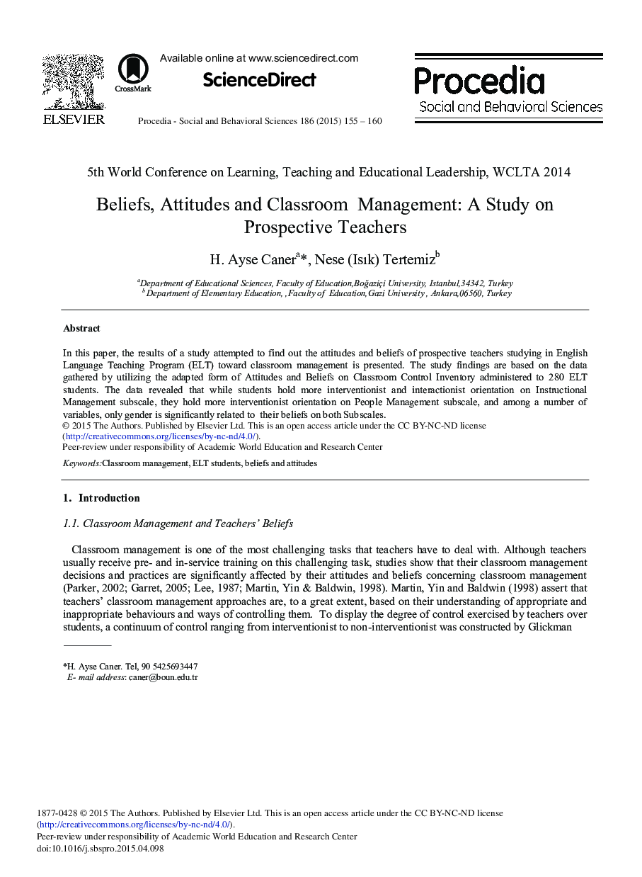 Beliefs, Attitudes and Classroom Management: A Study on Prospective Teachers 