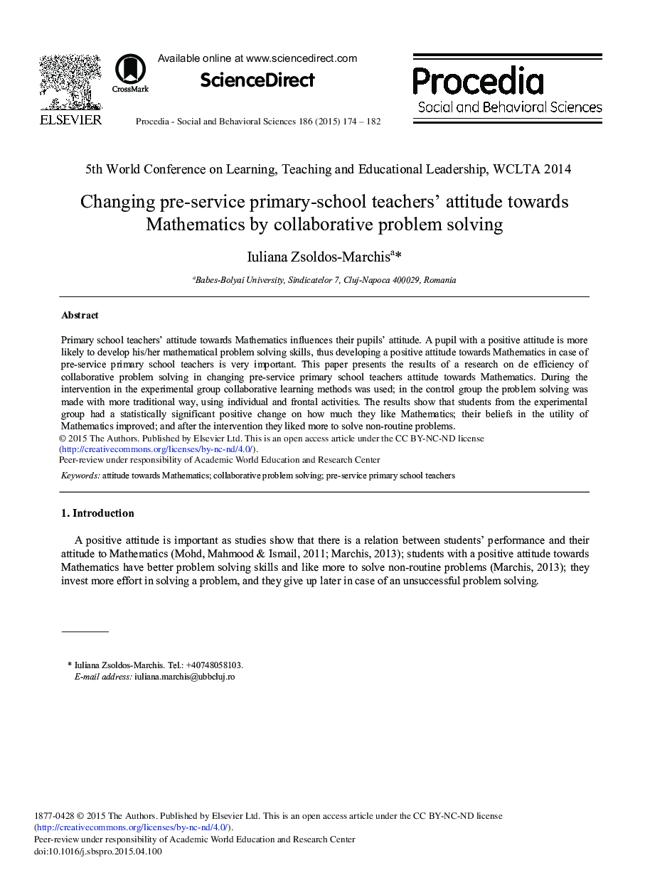 Changing Pre-service Primary-school Teachers’ Attitude Towards Mathematics by Collaborative Problem Solving 