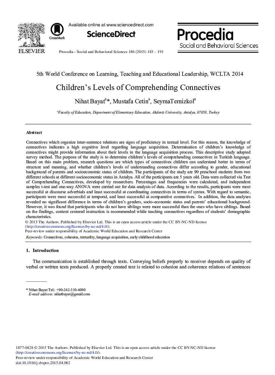 Children's Levels of Comprehending Connectives 