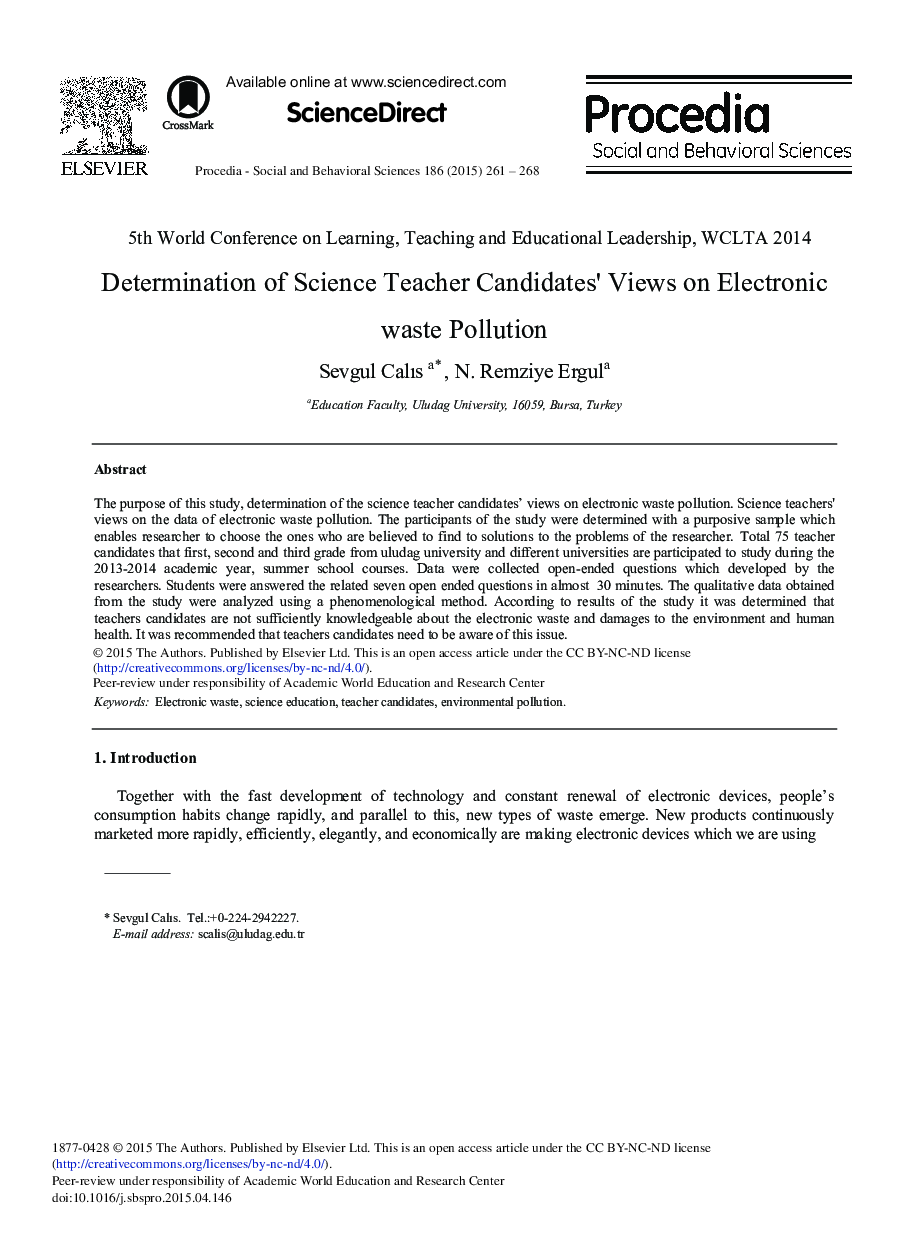 Determination of Science Teacher Candidates’ Views on Electronic waste Pollution 