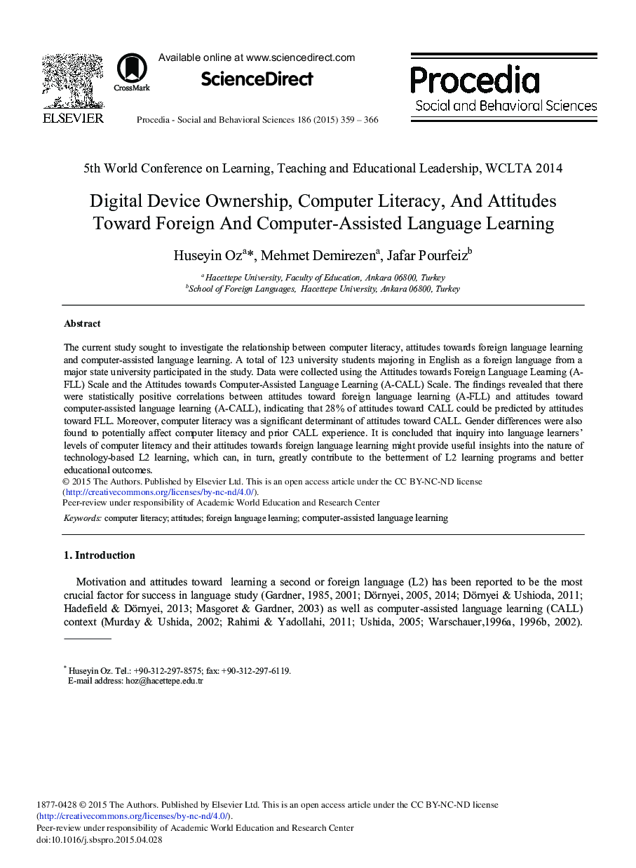 Digital Device Ownership, Computer Literacy, And Attitudes Toward Foreign And Computer-Assisted Language Learning 