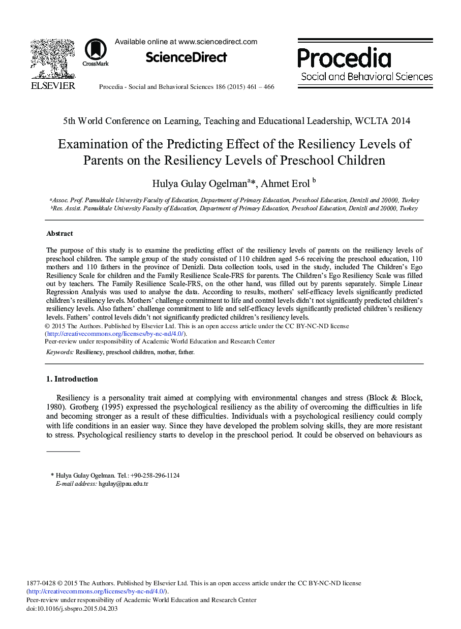 بررسی تأثیر پیش بینی سطح اطمینان والدین بر سطح اطمینان کودکان دبستانی 
