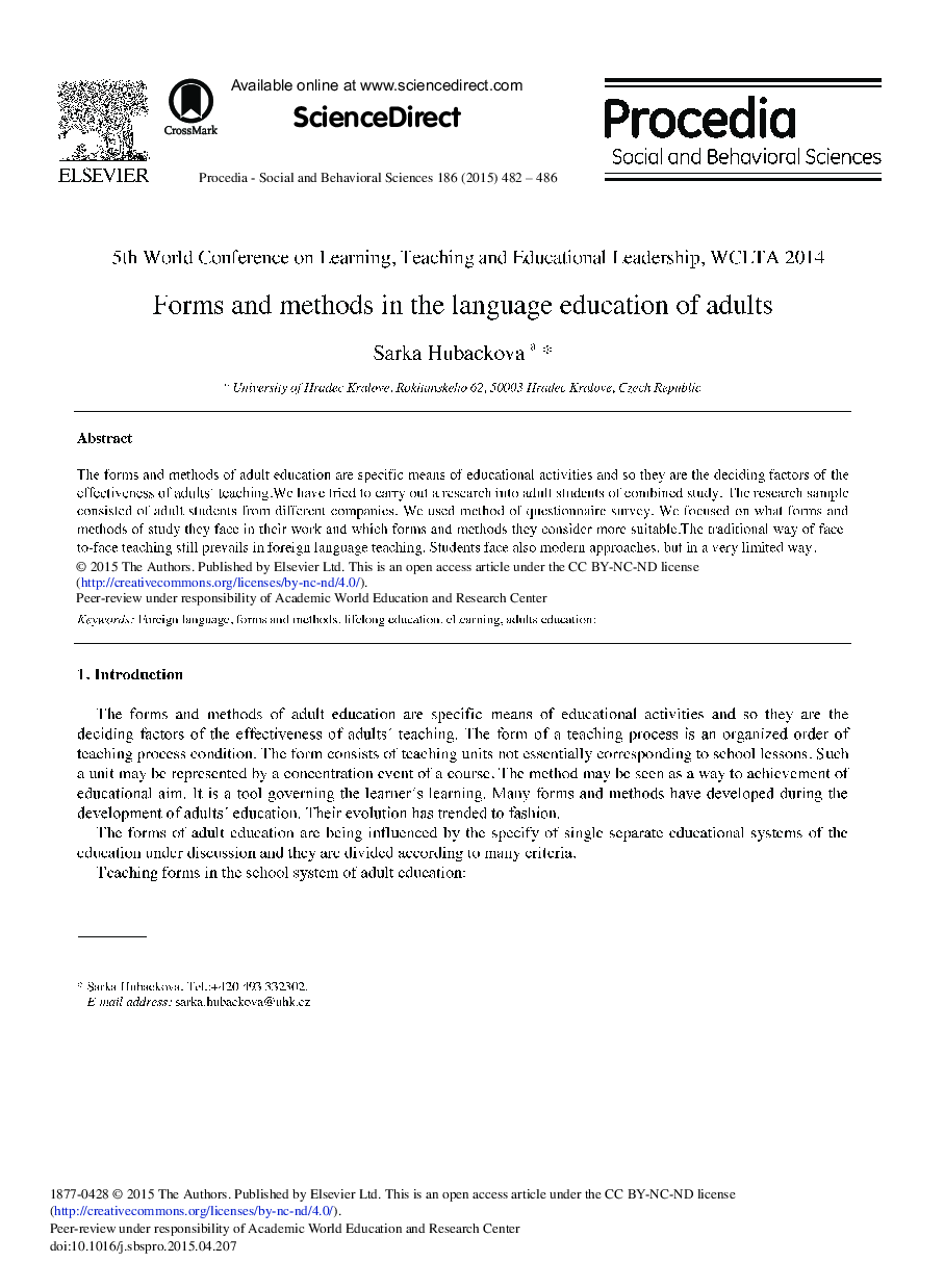 Forms and Methods in the Language Education of Adults 