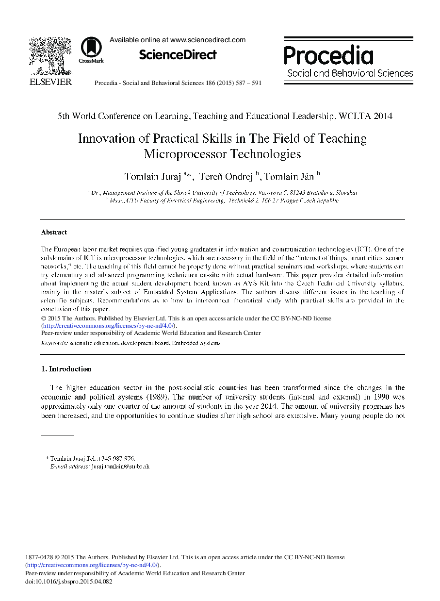 Innovation of Practical Skills in The Field of Teaching Microprocessor Technologies 