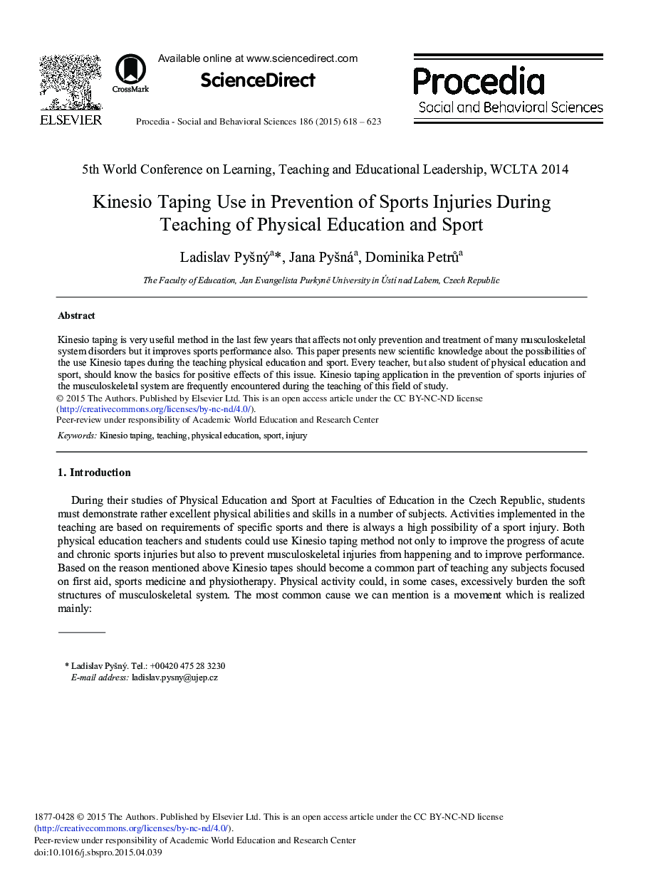 Kinesio Taping Use in Prevention of Sports Injuries During Teaching of Physical Education and Sport 
