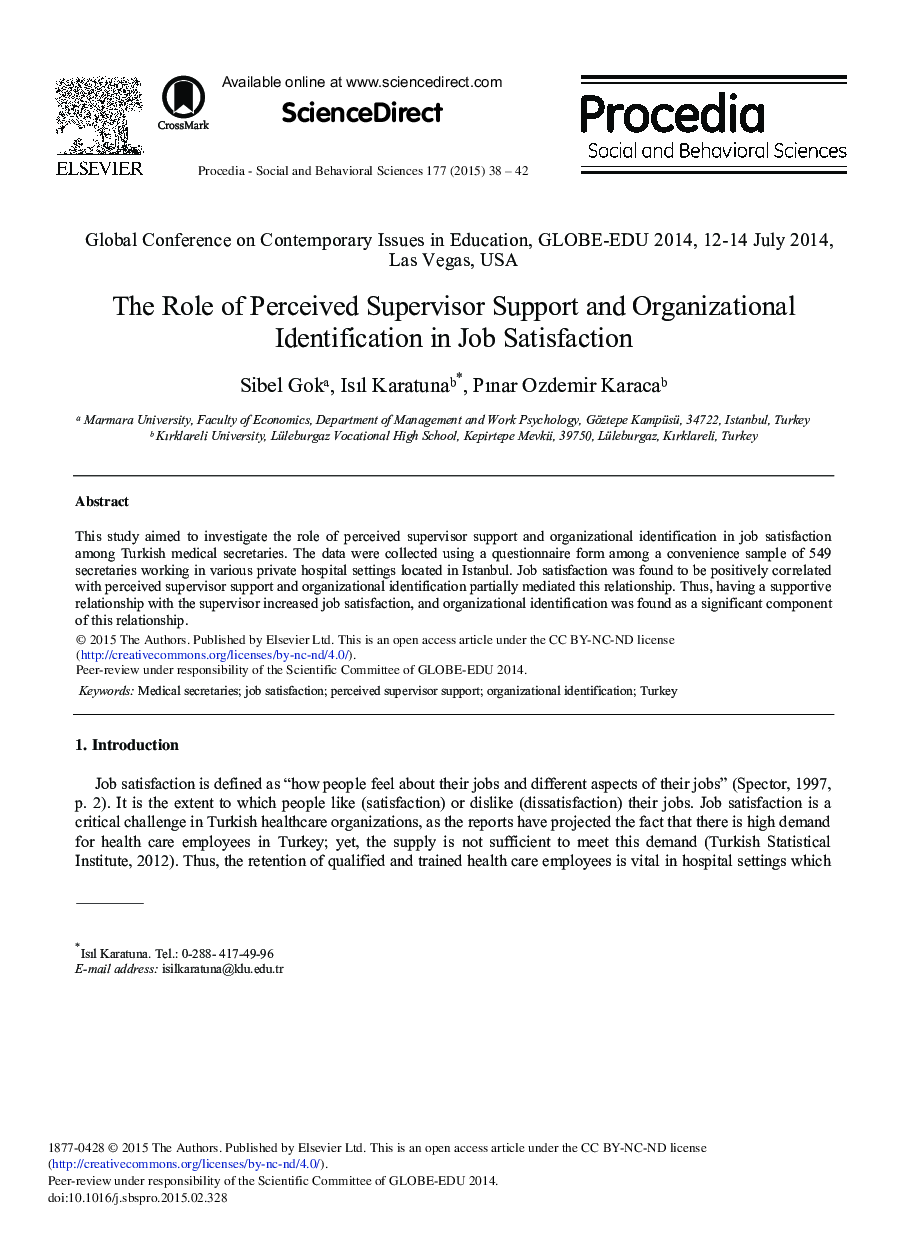 The Role of Perceived Supervisor Support and Organizational Identification in Job Satisfaction 