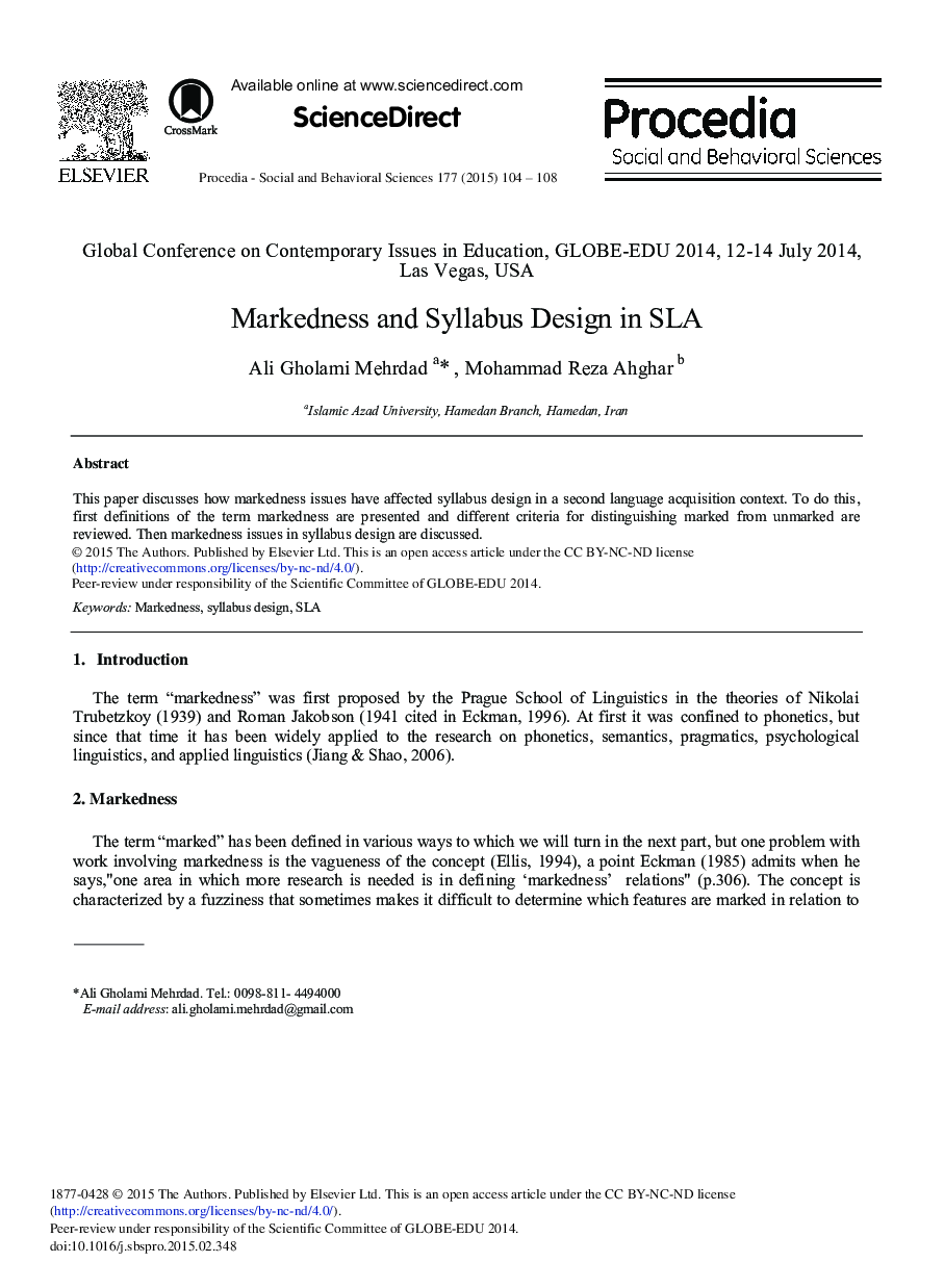 Markedness and Syllabus Design in SLA 