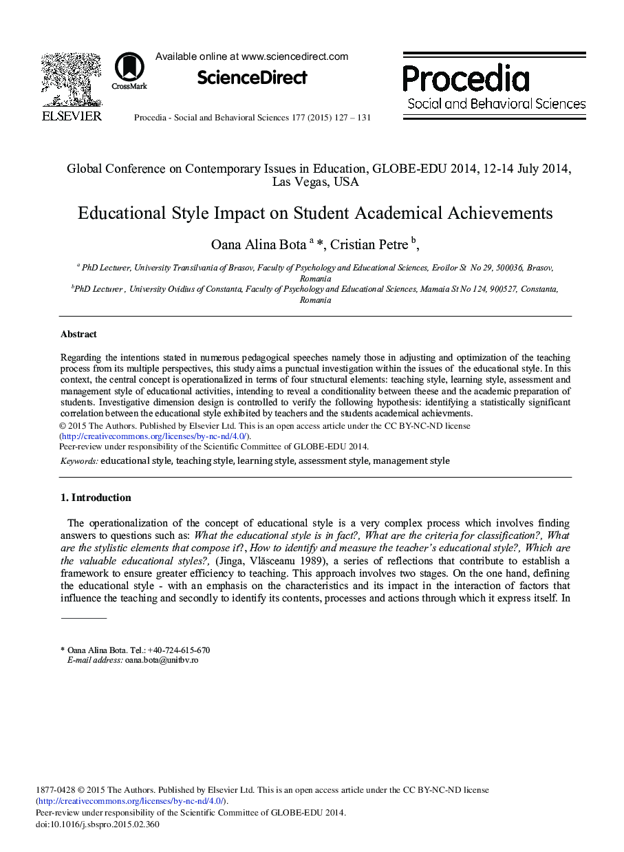 Educational Style Impact on Student Academical Achievements 