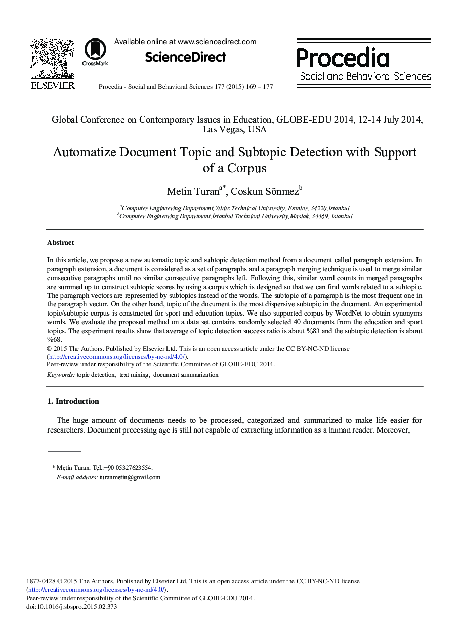 Automatize Document Topic and Subtopic Detection with Support of a Corpus 