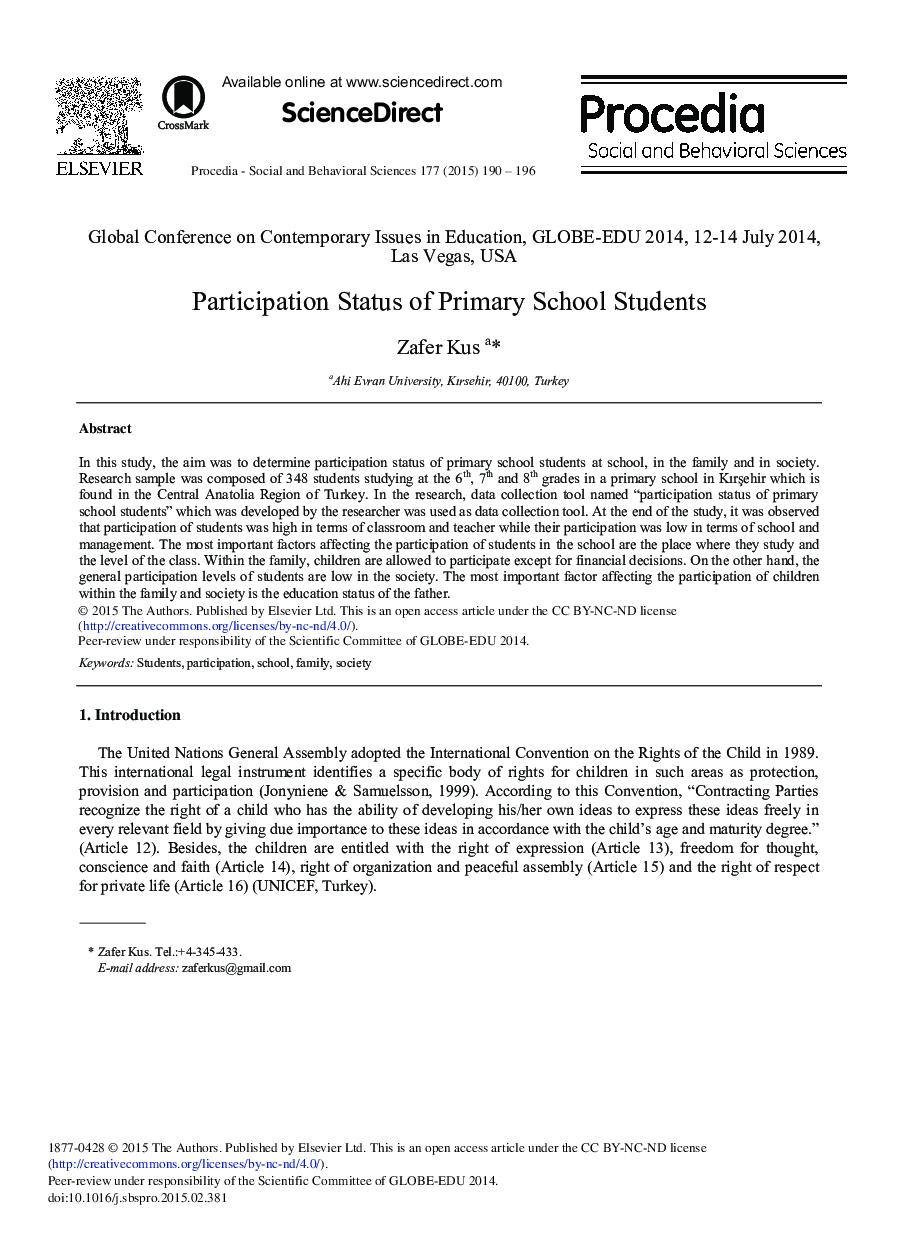 Participation Status of Primary School Students 