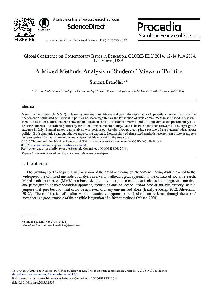 A Mixed Methods Analysis of Students’ Views of Politics 