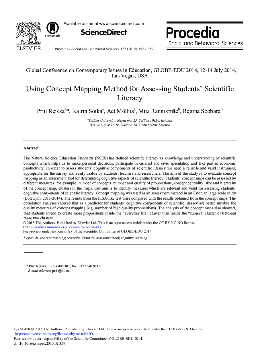 Using Concept Mapping Method for Assessing Students’ Scientific Literacy 