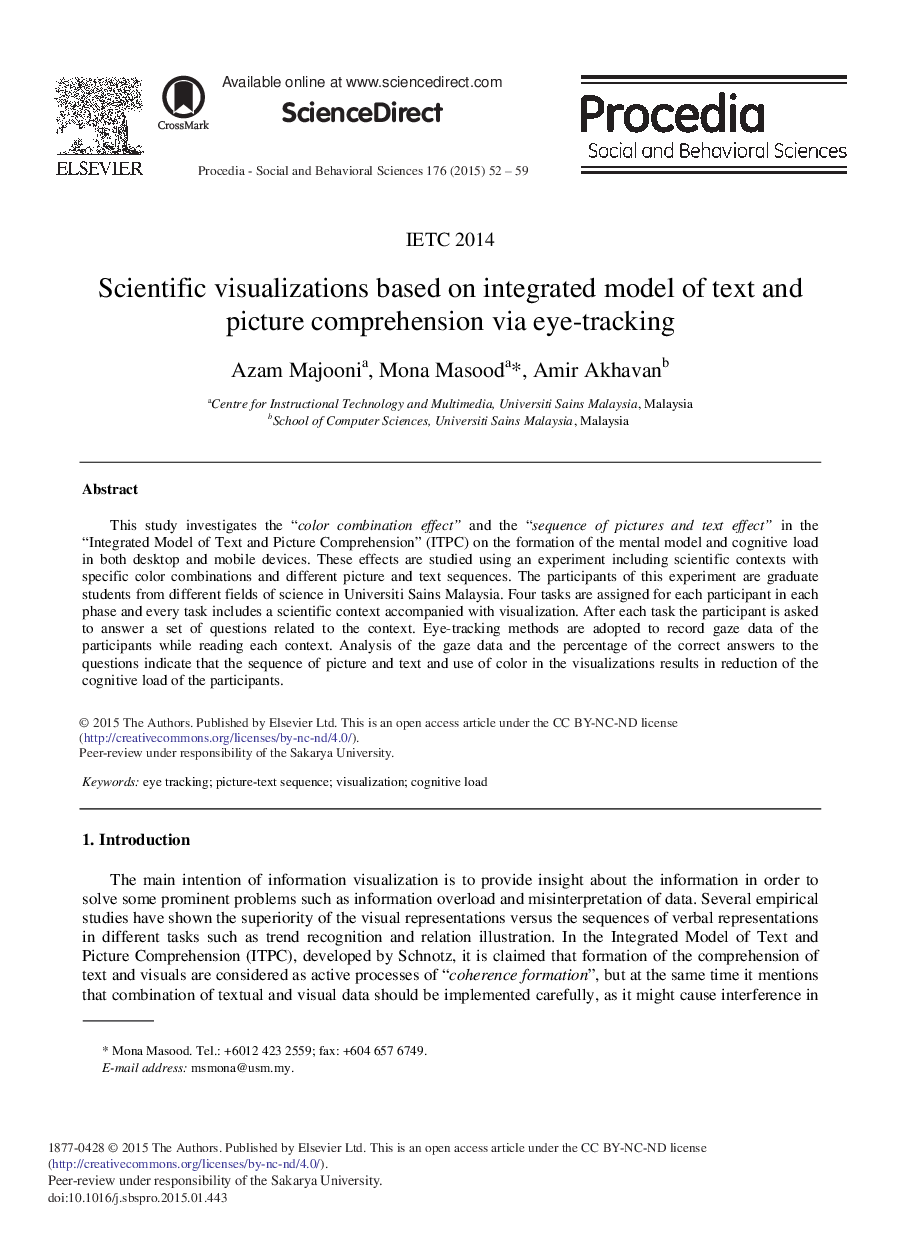 Scientific Visualizations Based on Integrated Model of Text and Picture Comprehension via Eye-tracking 