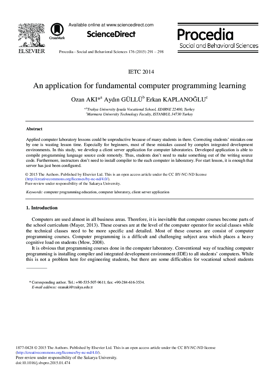 An Application for Fundamental Computer Programming Learning 