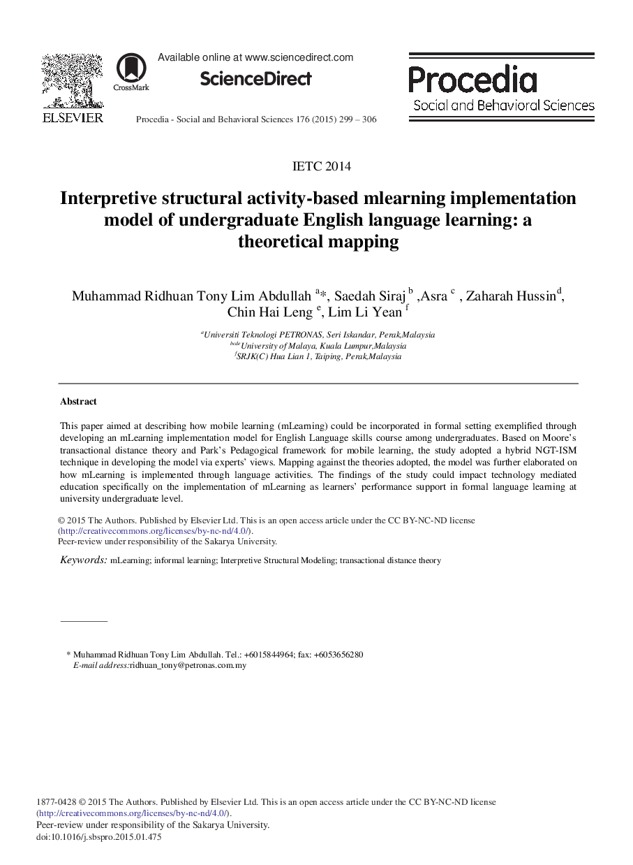 Interpretive Structural Activity-based Mlearning Implementation Model of Undergraduate English Language Learning: A Theoretical Mapping 