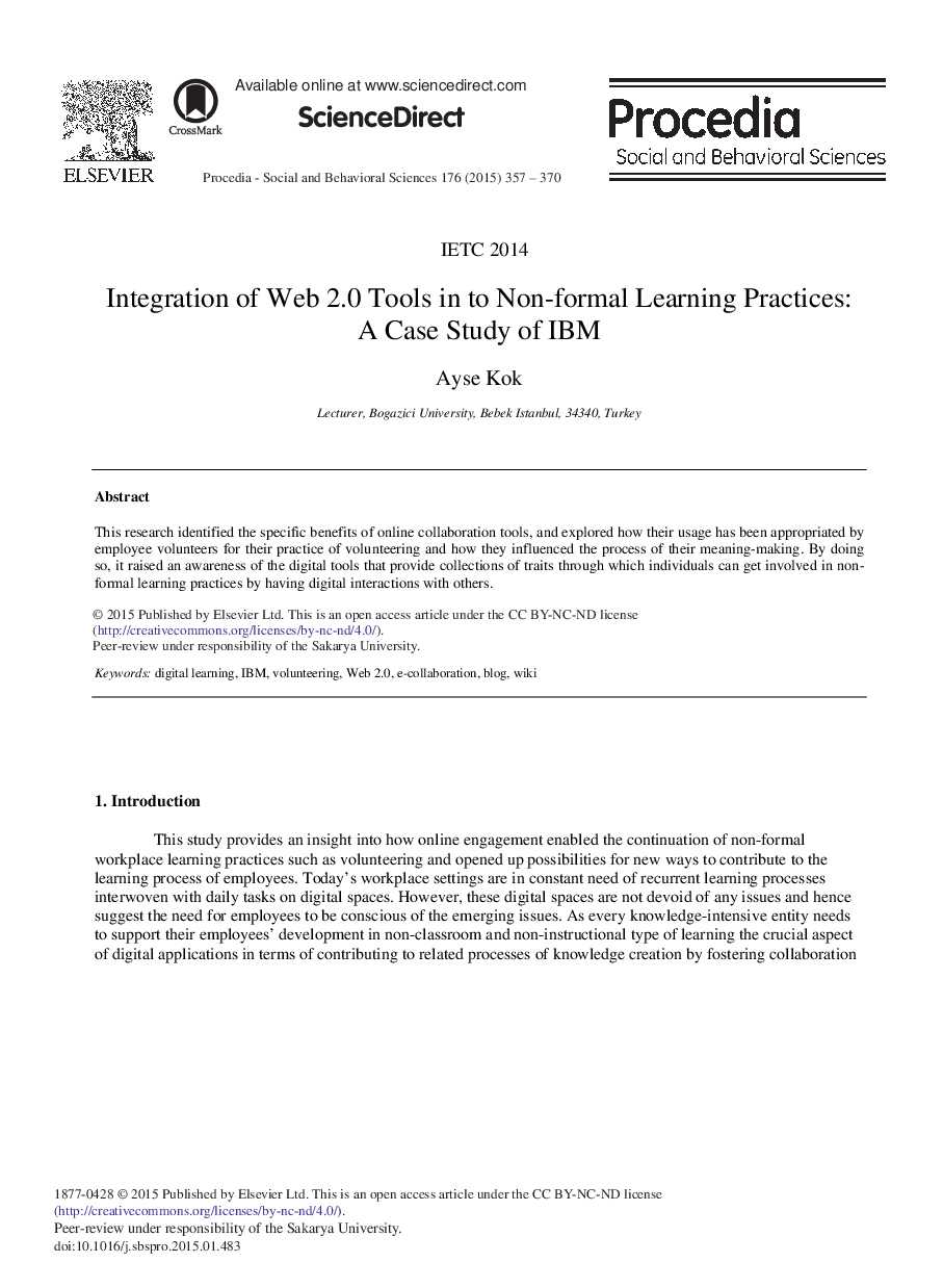 Integration of Web 2.0 Tools in to Non-formal Learning Practices: A Case Study of IBM 