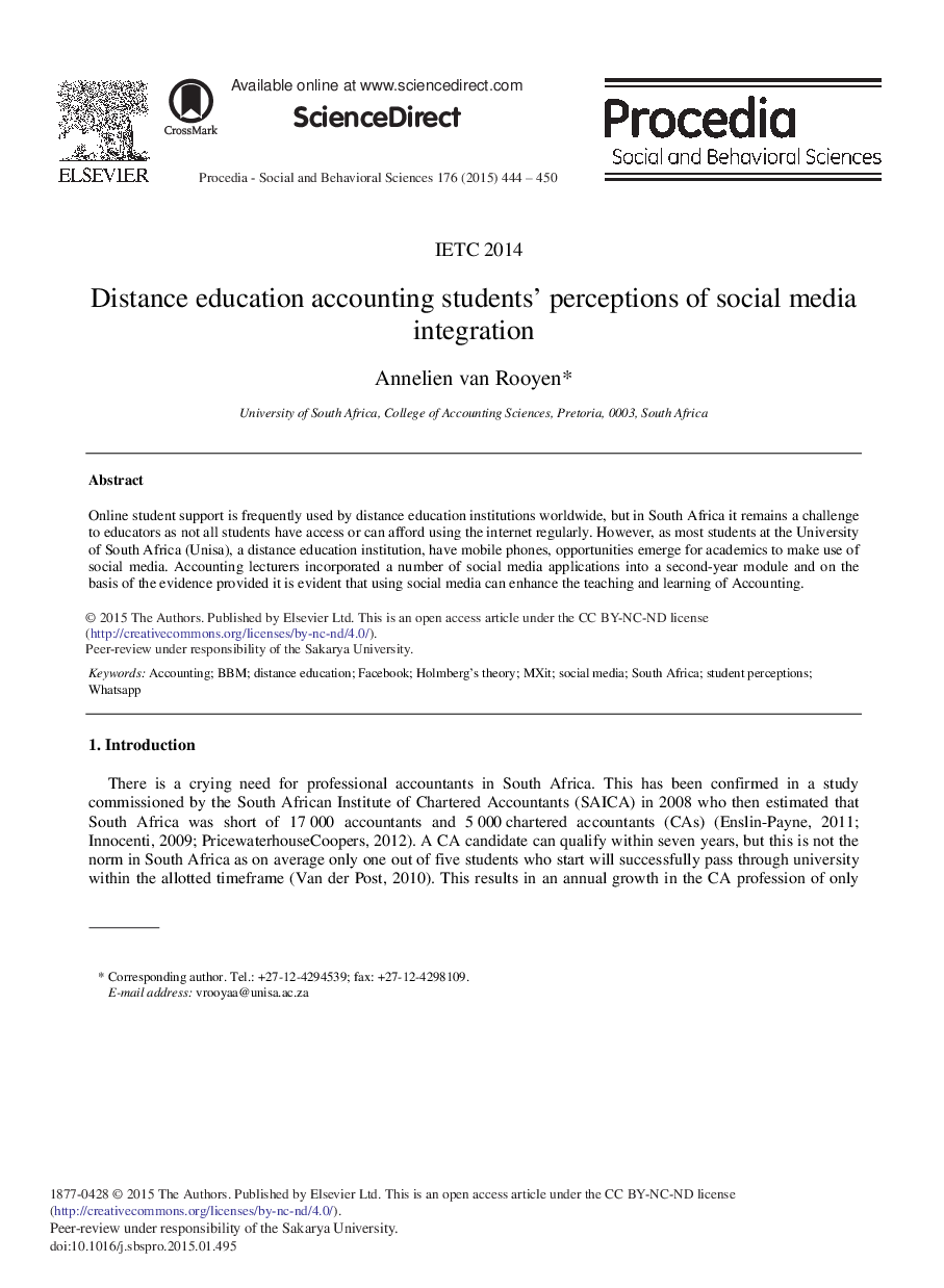 Distance Education Accounting Students’ Perceptions of Social Media Integration 