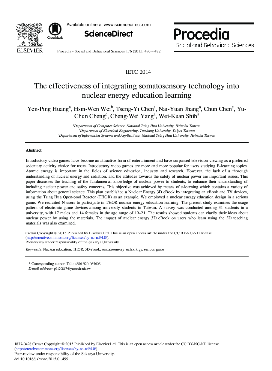 The Effectiveness of Integrating Somatosensory Technology into Nuclear Energy Education Learning 