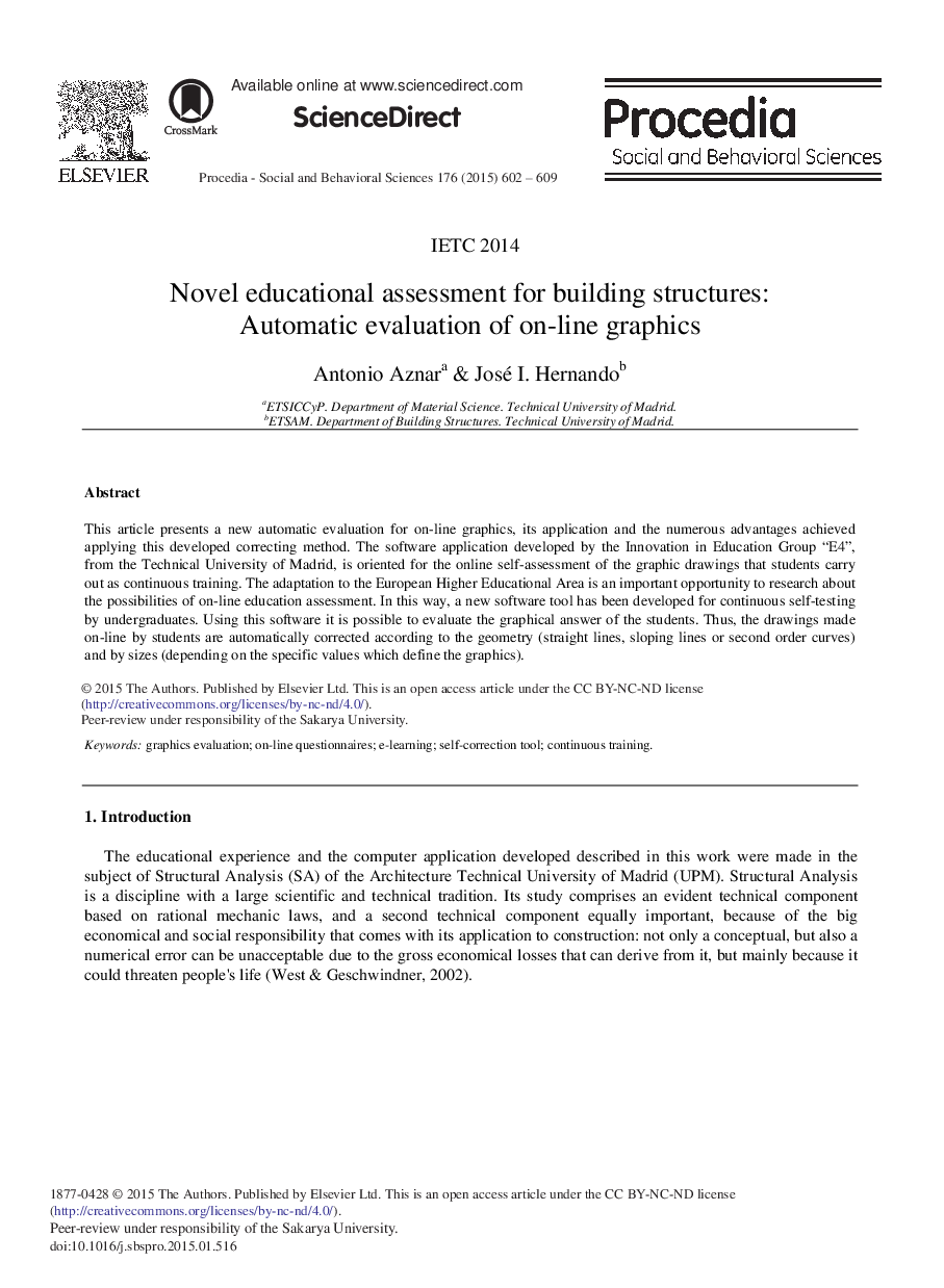 Novel Educational Assessment for Building Structures: Automatic Evaluation of On-line Graphics 