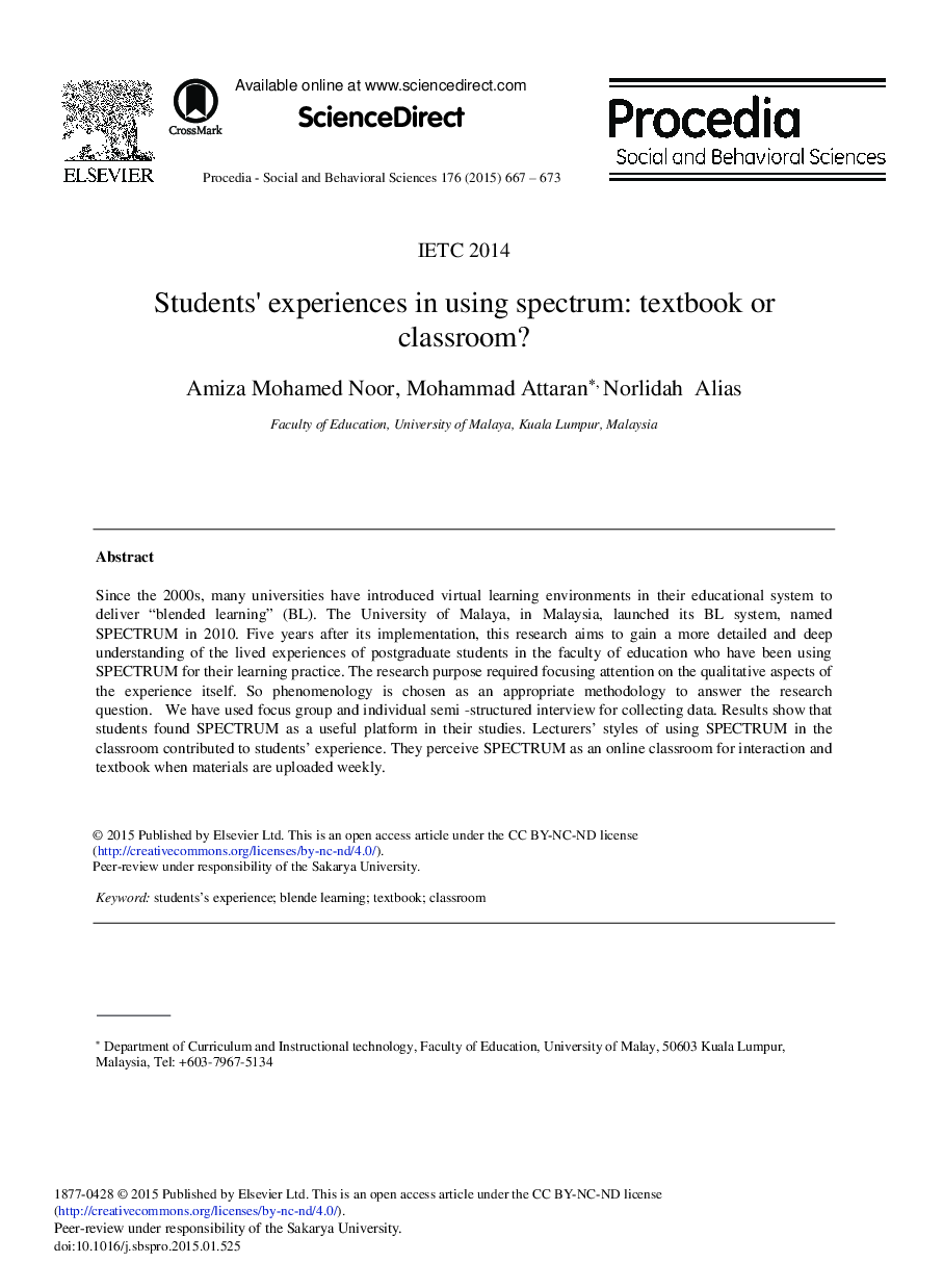 Students’ Experiences in Using Spectrum: Textbook or Classroom? 