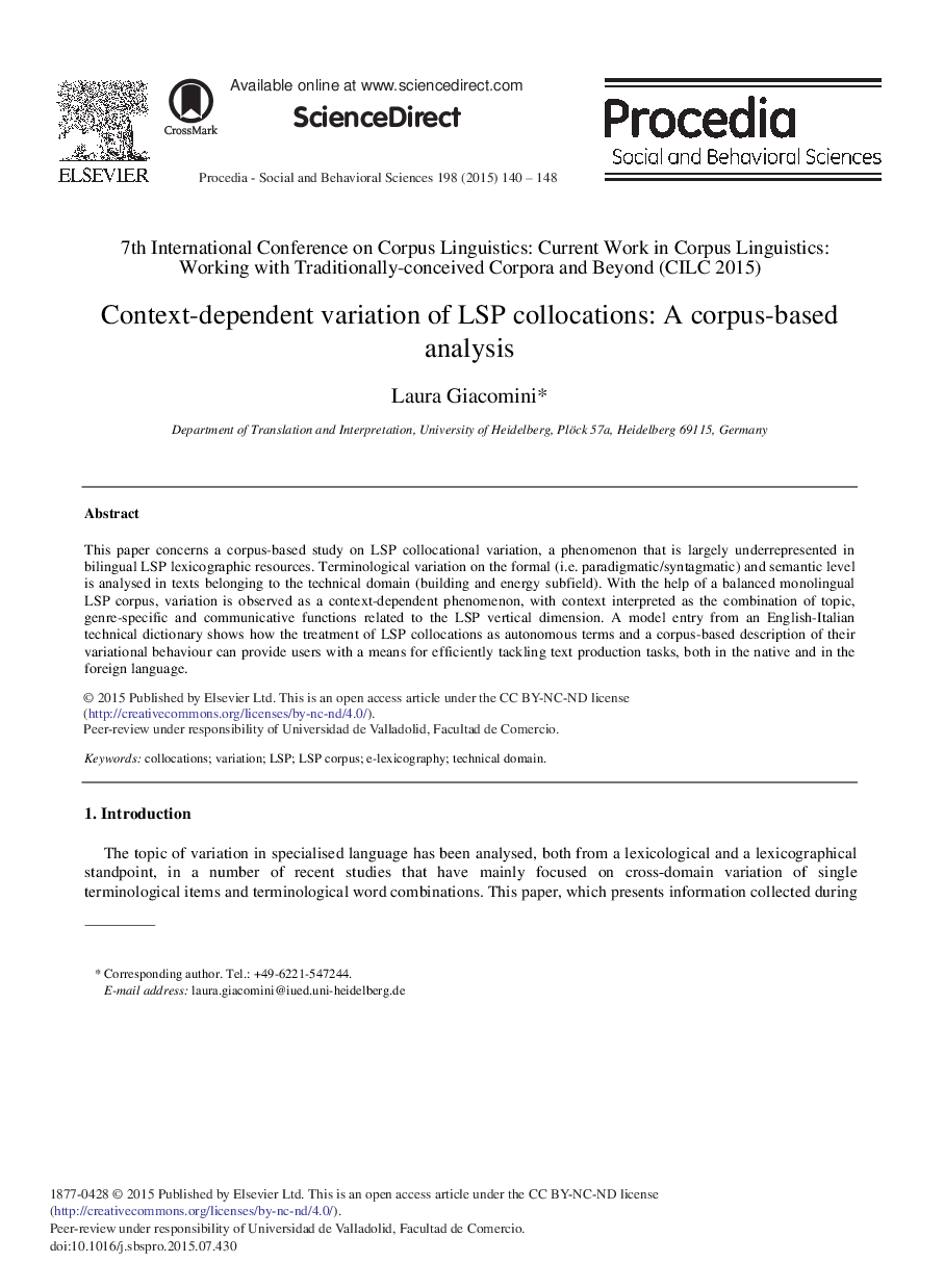 Context-dependent Variation of LSP Collocations: A Corpus-based Analysis 