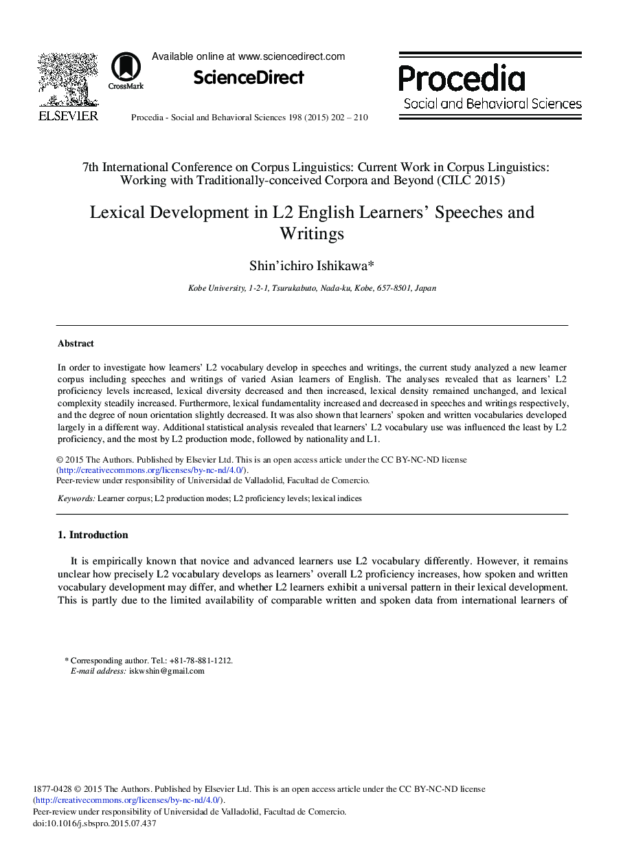 Lexical Development in L2 English Learners’ Speeches and Writings 