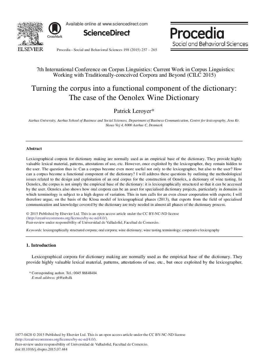 Turning the Corpus into a Functional Component of the Dictionary: The Case of the Oenolex Wine Dictionary 