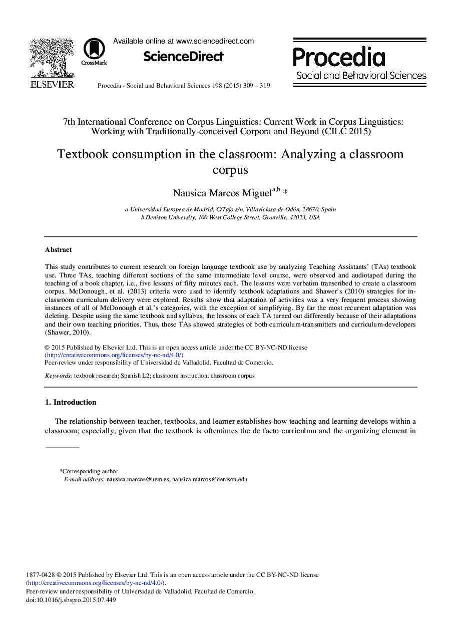 Textbook Consumption in the Classroom: Analyzing a Classroom Corpus 