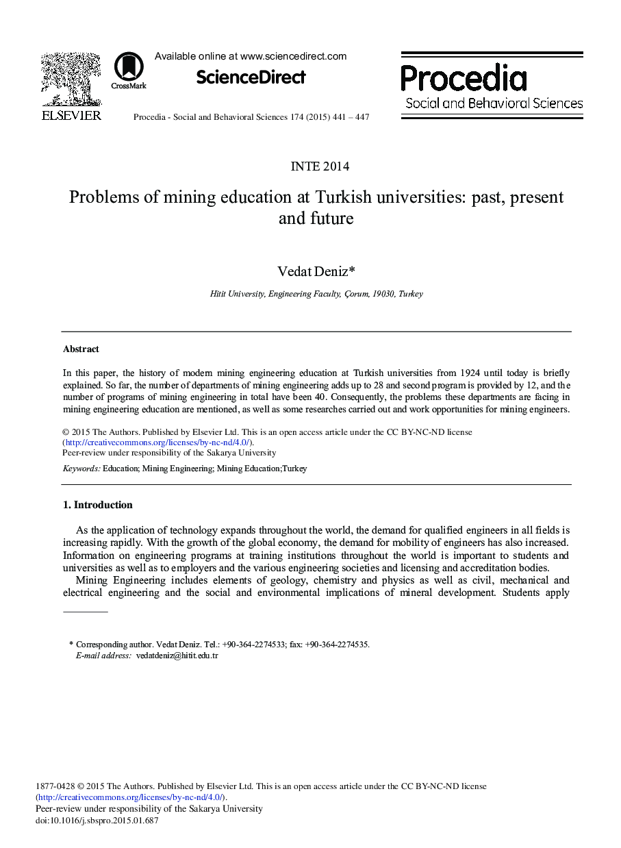 Problems of Mining Education at Turkish Universities: Past, Present and Future 